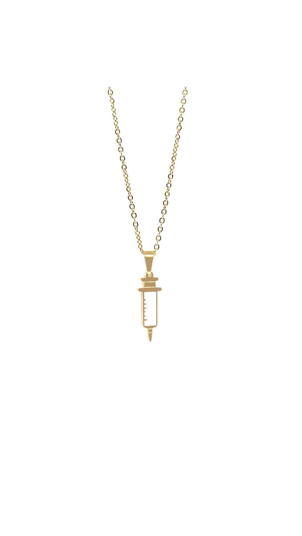 Kanaus Jewelry® SET: Collar/Dije Golden Syringe & Aretes Round Small Gold - Kanaus