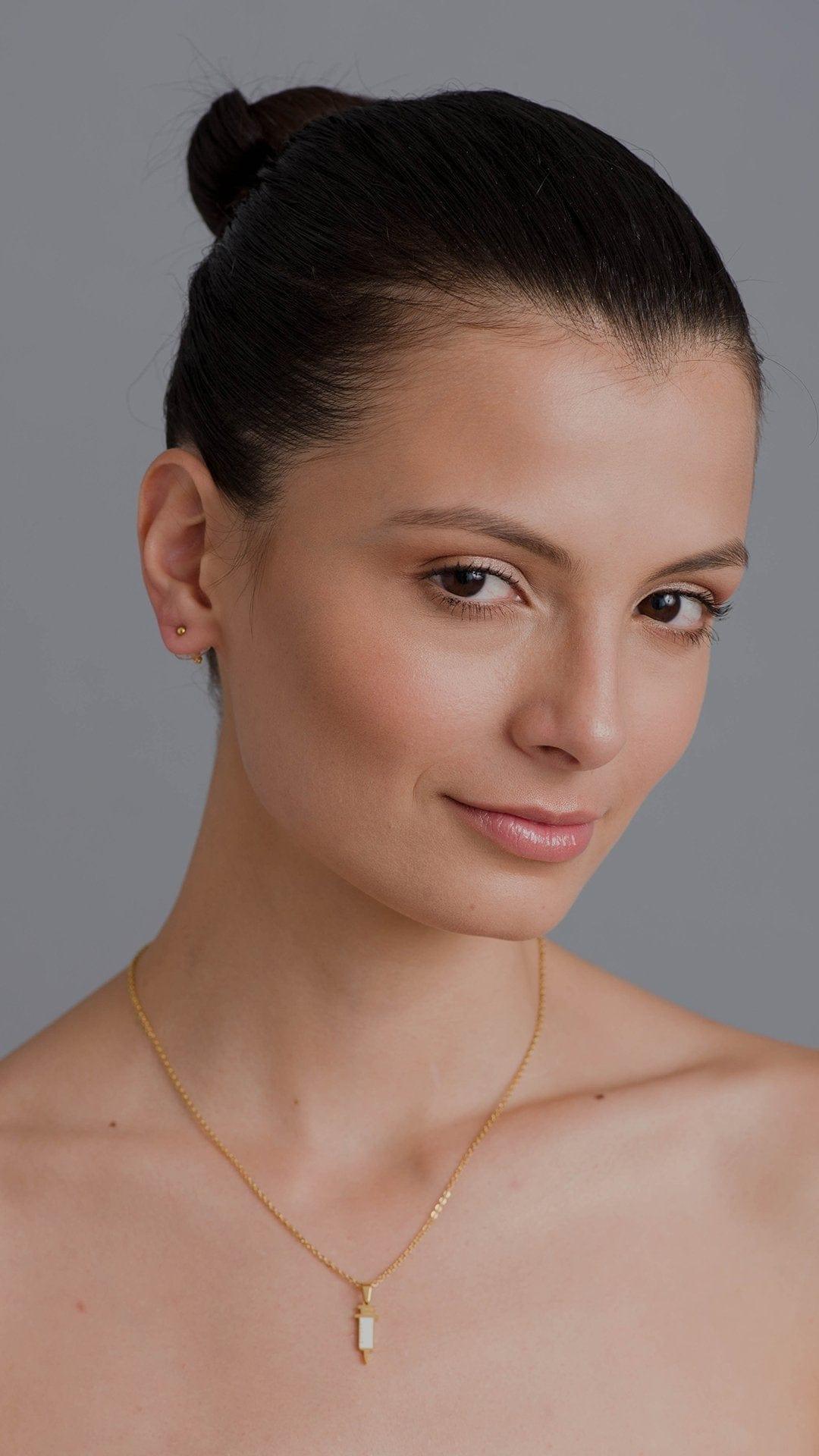 Kanaus Jewelry® SET: Collar/Dije Golden Syringe & Aretes Round Small Gold - Kanaus